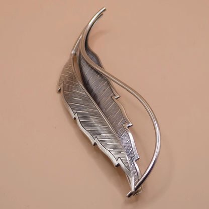 Vintage BEAU Signed Sterling Silver 3D Textured Leaf Pin Brooch