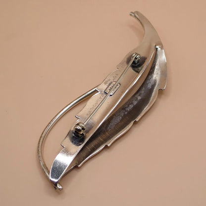 Vintage BEAU Signed Sterling Silver 3D Textured Leaf Pin Brooch