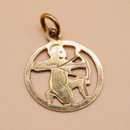 Vintage Petite 1967 Solid 9ct Gold Sagittarius Archer Zodiac Charm Pendant