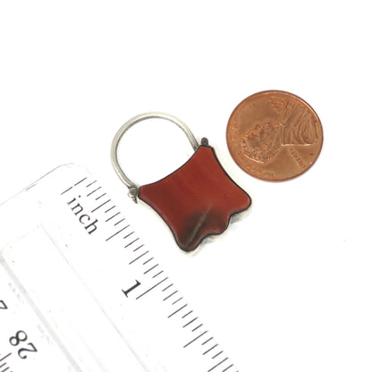 Antique Victorian Scottish Sterling Silver Agate Padlock Pendant with Forget-Me-Not Engraving