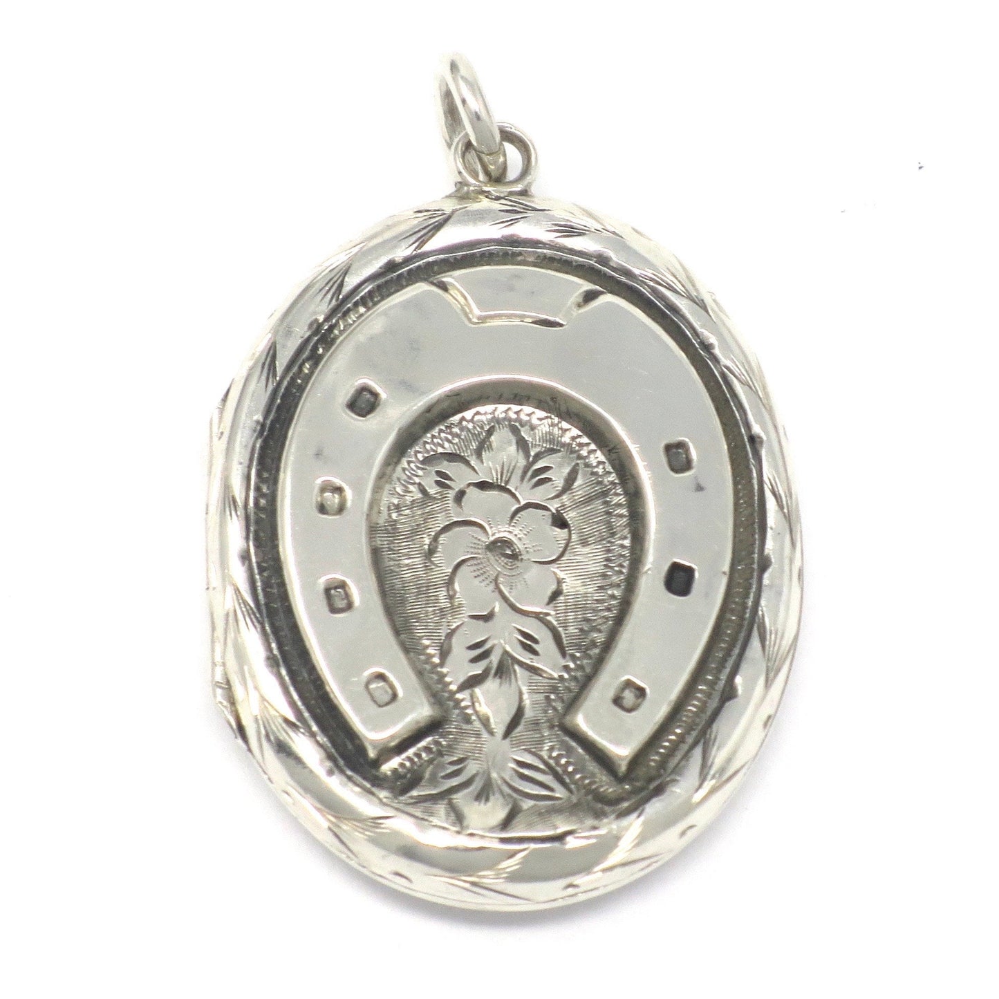 1882 Antique Victorian Sterling Silver Horseshoe Locket Pendant