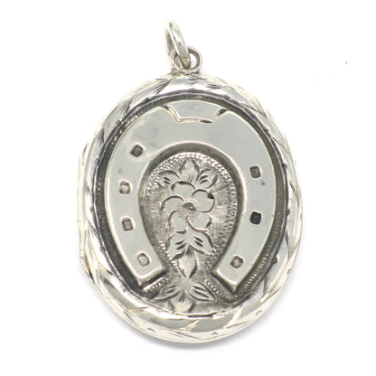 1882 Antique Victorian Sterling Silver Horseshoe Locket Pendant