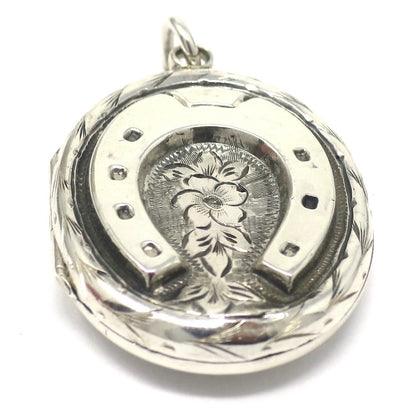 1882 Antique Victorian Sterling Silver Horseshoe Locket Pendant