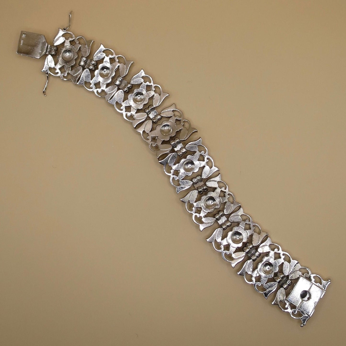 Vintage Assayed Art Deco Rhodium Plated Sterling Silver Paste Bracelet