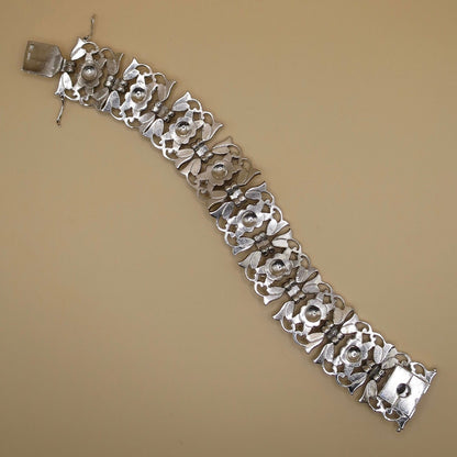 Vintage Assayed Art Deco Rhodium Plated Sterling Silver Paste Bracelet
