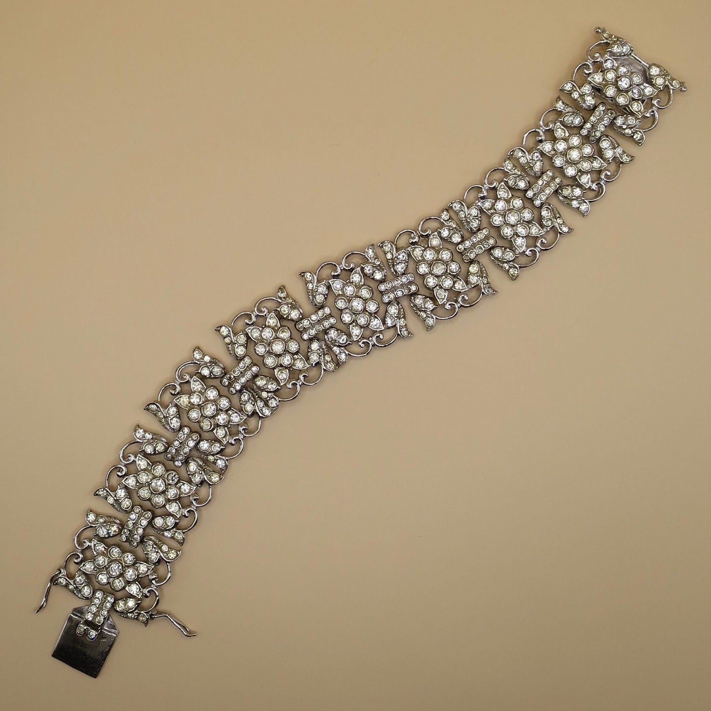Vintage Assayed Art Deco Rhodium Plated Sterling Silver Paste Bracelet