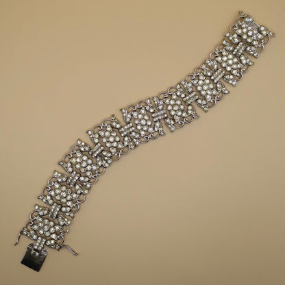 Vintage Assayed Art Deco Rhodium Plated Sterling Silver Paste Bracelet