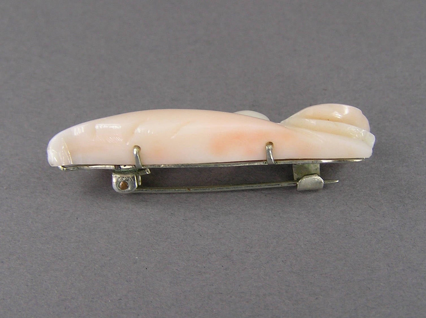 Art Nouveau Hand Carved True Angel Skin Coral Pin Brooch