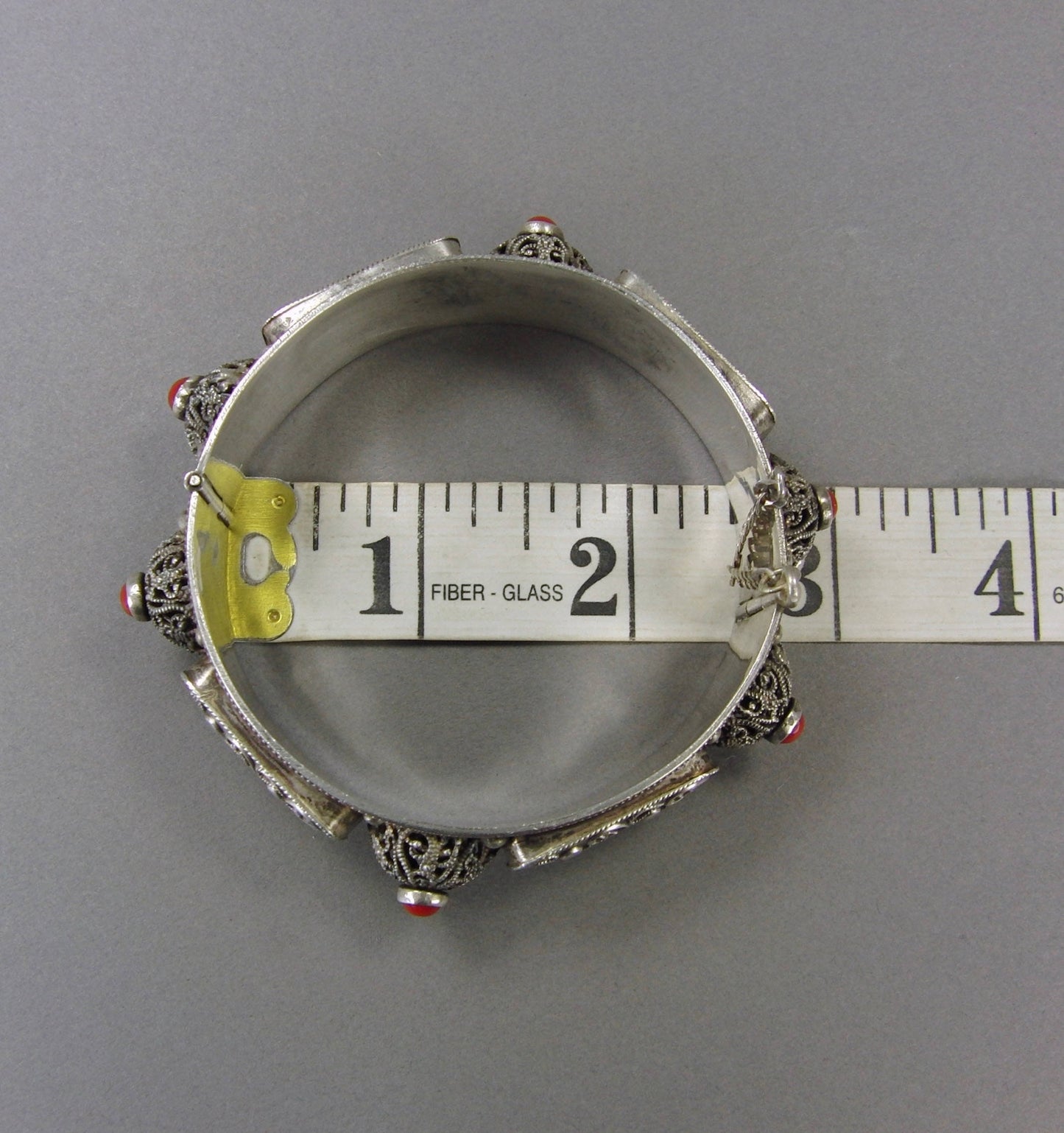 Vintage Sterling Silver Red Jasper Tribal Ethnic Filigree Medieval Hinged Bangle Bracelet
