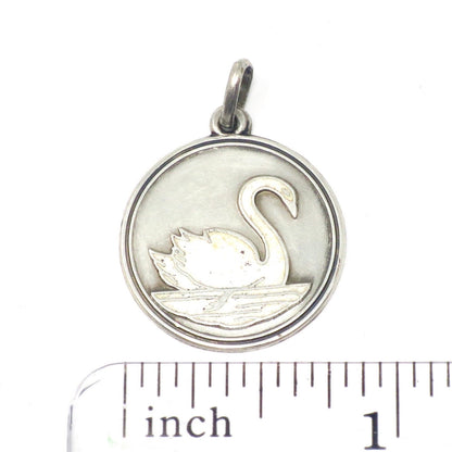 Antique Victorian White Swan Enamel European 900 Silver Pendant