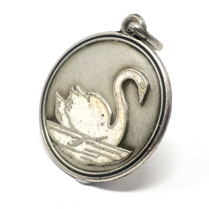 Antique Victorian White Swan Enamel European 900 Silver Pendant