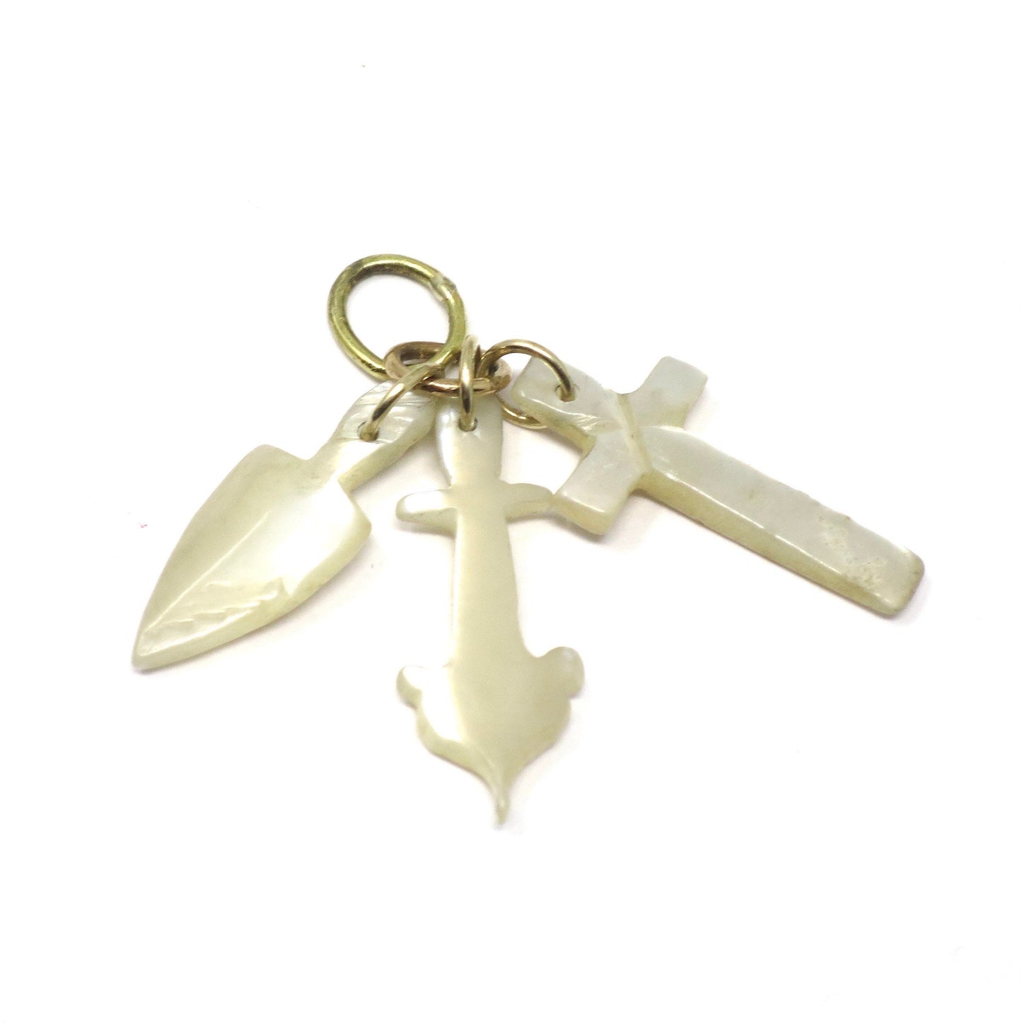 Georgian 9ct Mother of Pearl Sweetheart Charity Heart Cross Faith Anchor Hope Charms