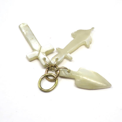 Georgian 9ct Mother of Pearl Sweetheart Charity Heart Cross Faith Anchor Hope Charms