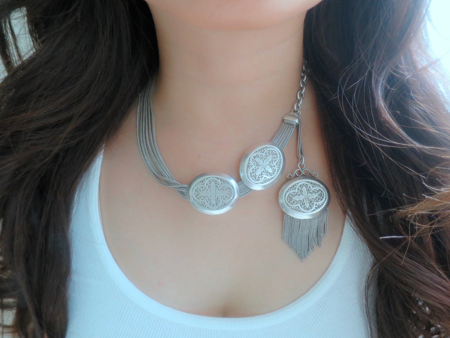 Antique French Albertina Sterling Silver Watch Chain Necklace