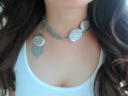Antique French Albertina Sterling Silver Watch Chain Necklace