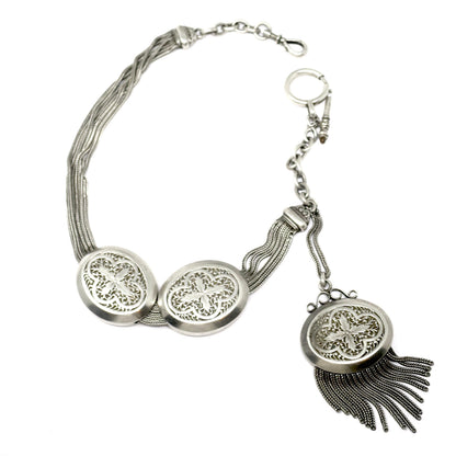 Antique French Albertina Sterling Silver Watch Chain Necklace