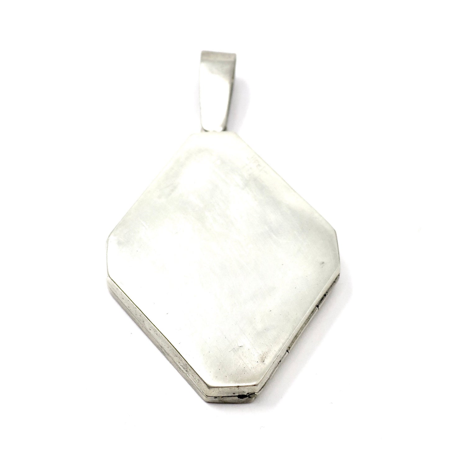 Antique Aesthetic Movement Sterling Silver Locket Pendant: Rose Gold Fan, Diamond Shape