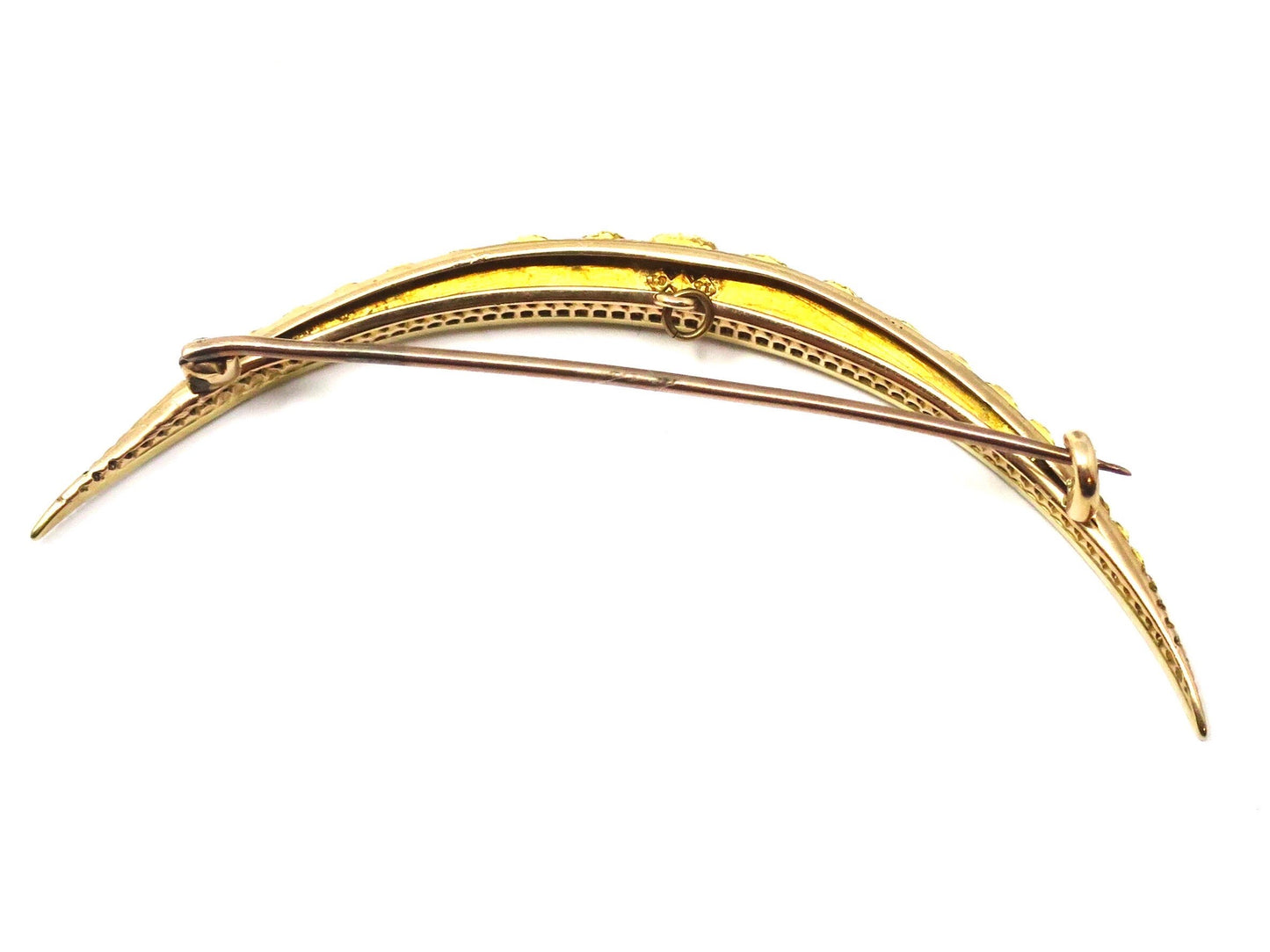 Antique Victorian 15ct Gold Pearl Crescent Moon Pin Brooch
