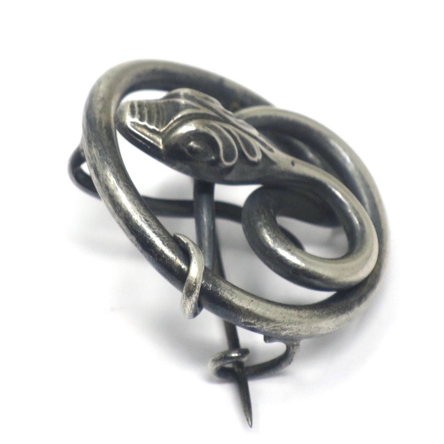 Antique Victorian Silver Plated Snake Serpent Pin Brooch Pendant