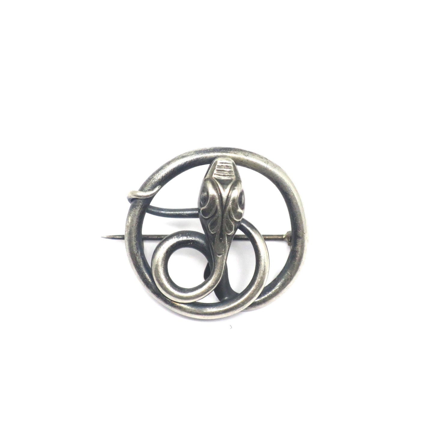 Antique Victorian Silver Plated Snake Serpent Pin Brooch Pendant