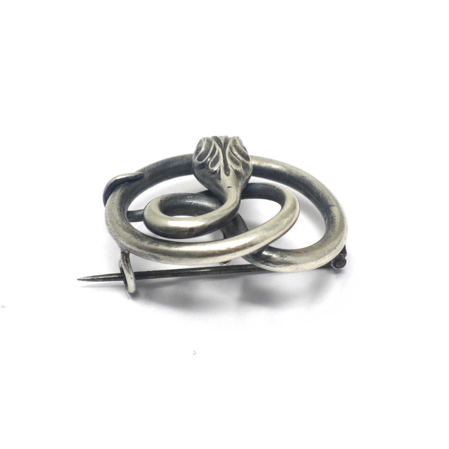 Antique Victorian Silver Plated Snake Serpent Pin Brooch Pendant