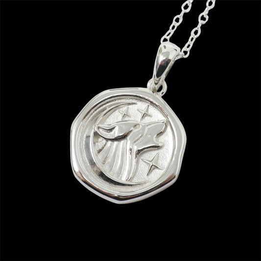 Solid 925 Sterling Silver Wolf Spirit Animal Medallion Pendant