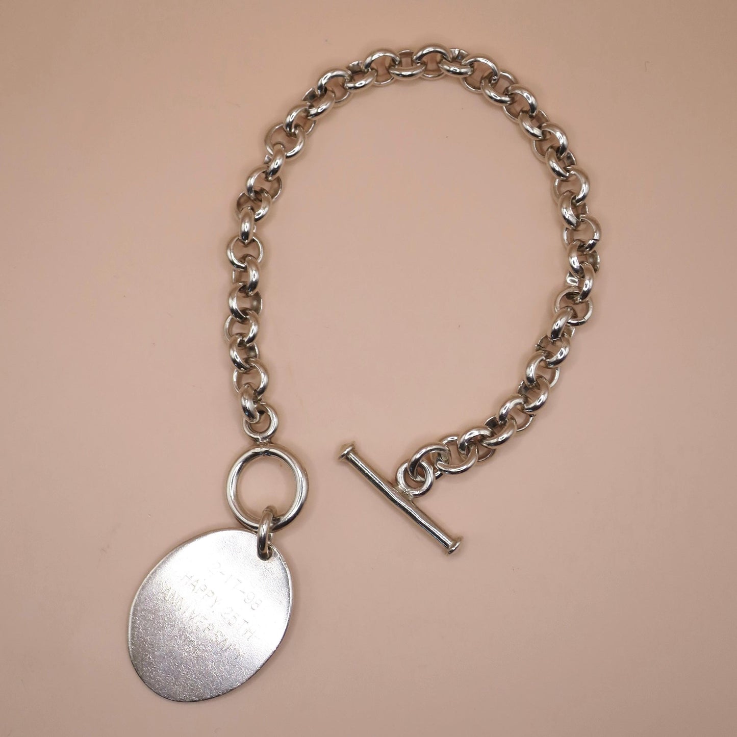 Vintage Mexican Sterling Silver Rolo Chain Bracelet, Monogrammed GMJ, 27.2 grams, Made in Mexico