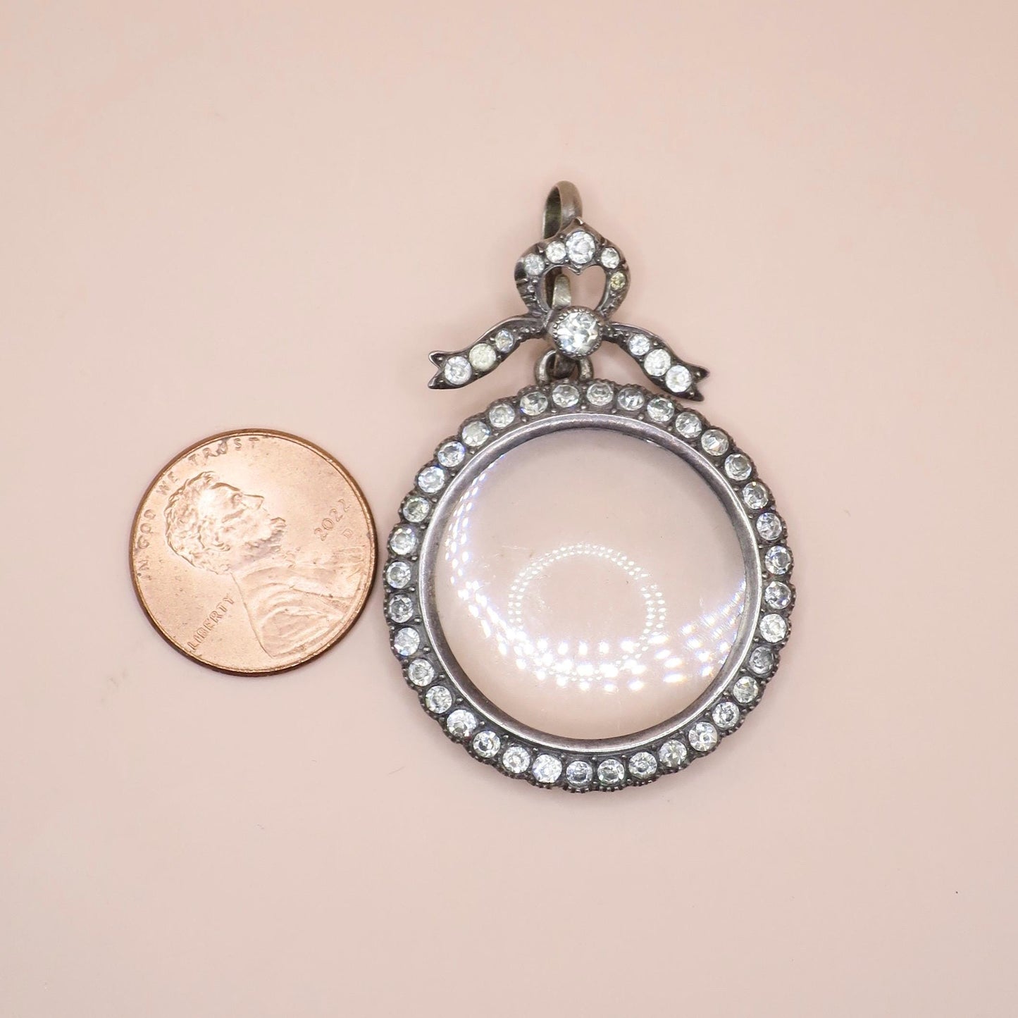 Antique Edwardian Sterling Silver Double Sided Shaker Paste Stone Locket Pendant
