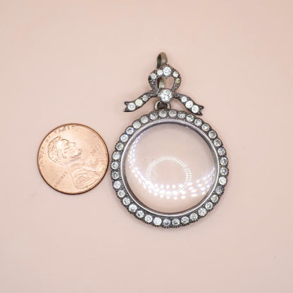 Antique Edwardian Sterling Silver Double Sided Shaker Paste Stone Locket Pendant