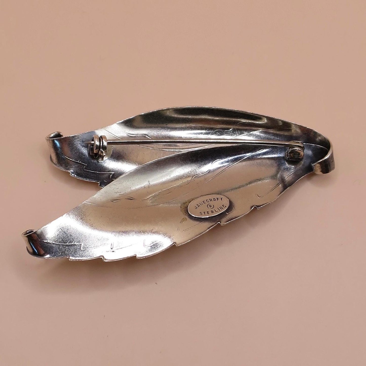Vintage DANECRAFT Signed Sterling Silver Leafs, Wings, or Feather Pin Brooch