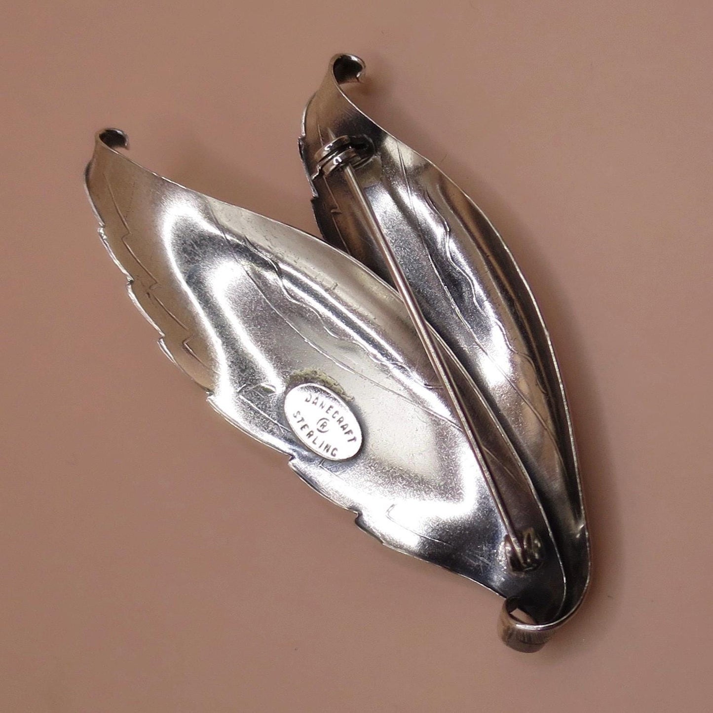 Vintage DANECRAFT Signed Sterling Silver Leafs, Wings, or Feather Pin Brooch