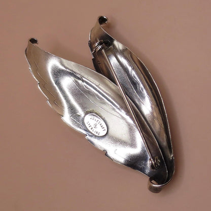 Vintage DANECRAFT Signed Sterling Silver Leafs, Wings, or Feather Pin Brooch