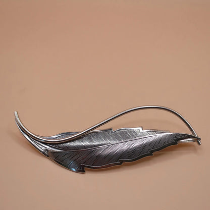 Vintage BEAU Signed Sterling Silver 3D Textured Leaf Pin Brooch