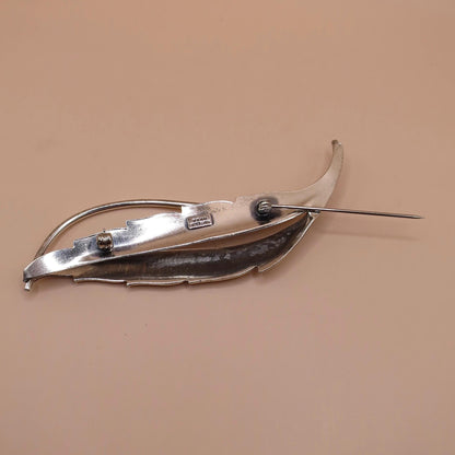Vintage BEAU Signed Sterling Silver 3D Textured Leaf Pin Brooch