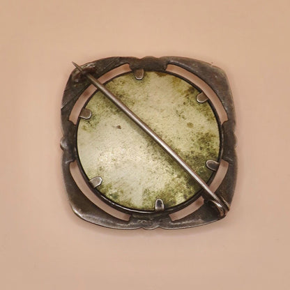 Antique Victorian Niello & Rose Gold Gilt Square Frame Pin Brooch with Daguerreotype Photo N3