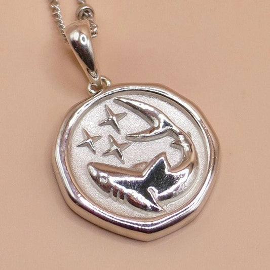 Solid 925 Sterling Silver Shark Spirit Animal Medallion Pendant