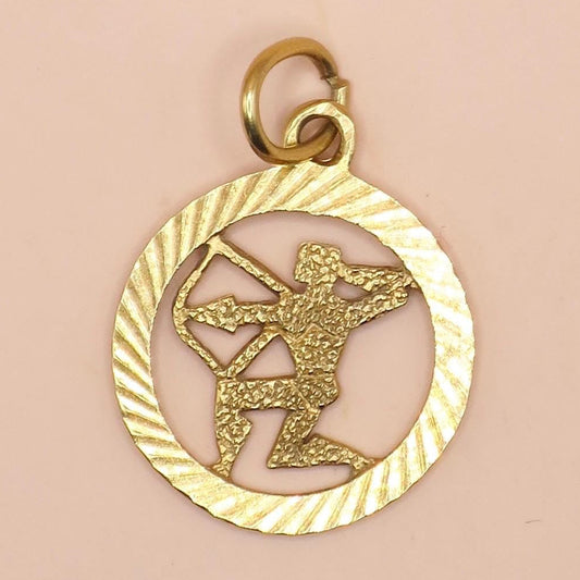 Vintage 1970 Solid 9ct Gold Sagittarius Archer Zodiac Charm Pendant
