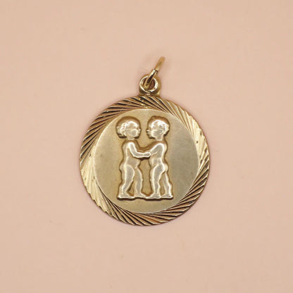Vintage 1965 London 9ct Gold Gemini Zodiac Disc Charm Pendant