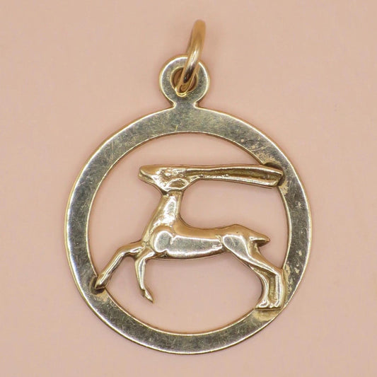 Vintage 1976 London 9k 9ct Gold Capricorn Goat Zodiac Disc Charm Pendant