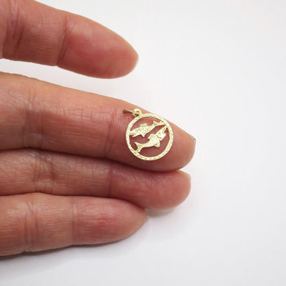 Vintage 1969 9ct 9k Gold Pisces Fish Zodiac Disc Charm