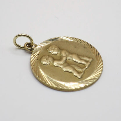 Vintage 1965 London 9ct Gold Gemini Zodiac Disc Charm Pendant