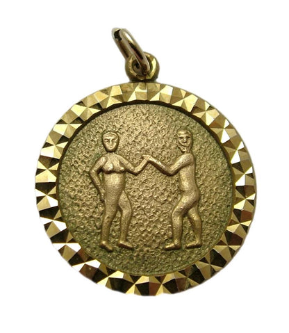 1976 Vintage Hallmarked British Birmingham Solid 9ct 9k Gold Gemini Zodiac Disc Pendant
