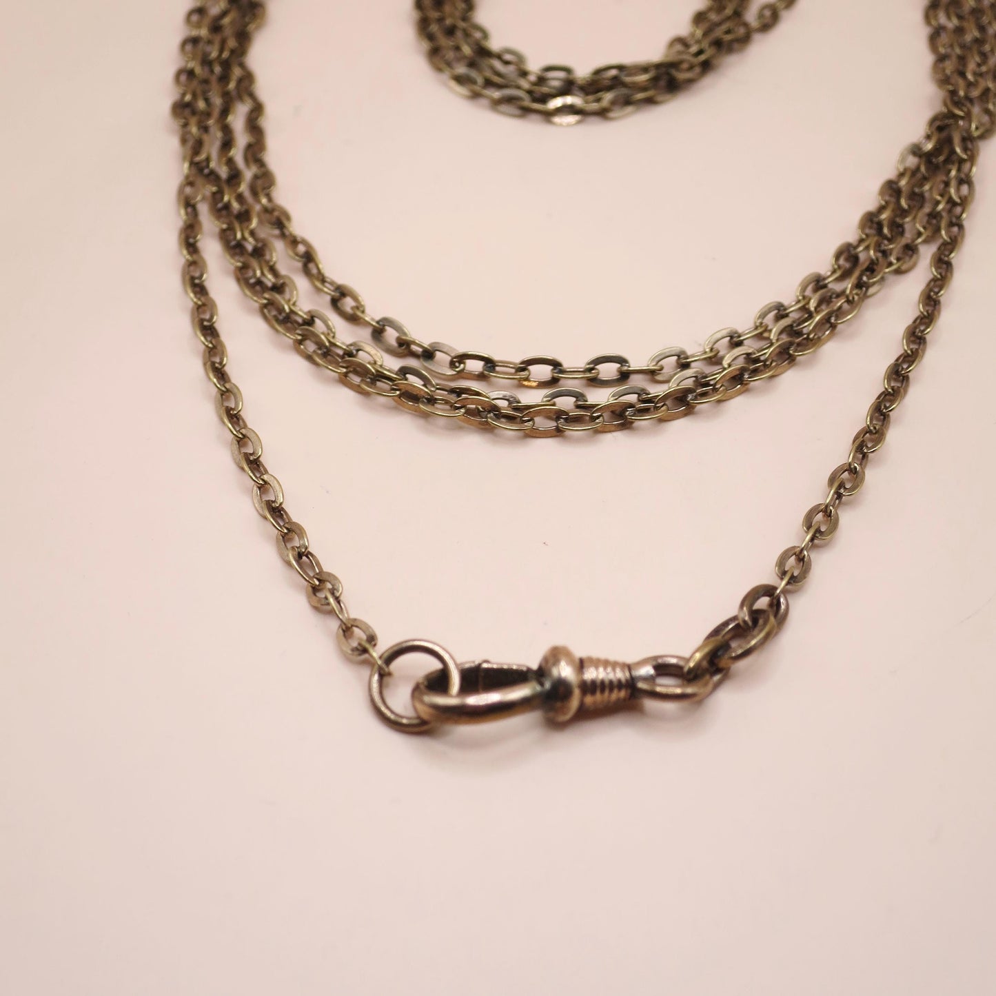 Antique BREVETE European Muff Guard Long Chain Rose Rolled Gold Necklace