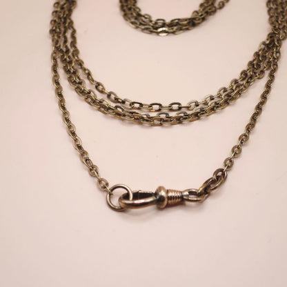 Antique BREVETE European Muff Guard Long Chain Rose Rolled Gold Necklace