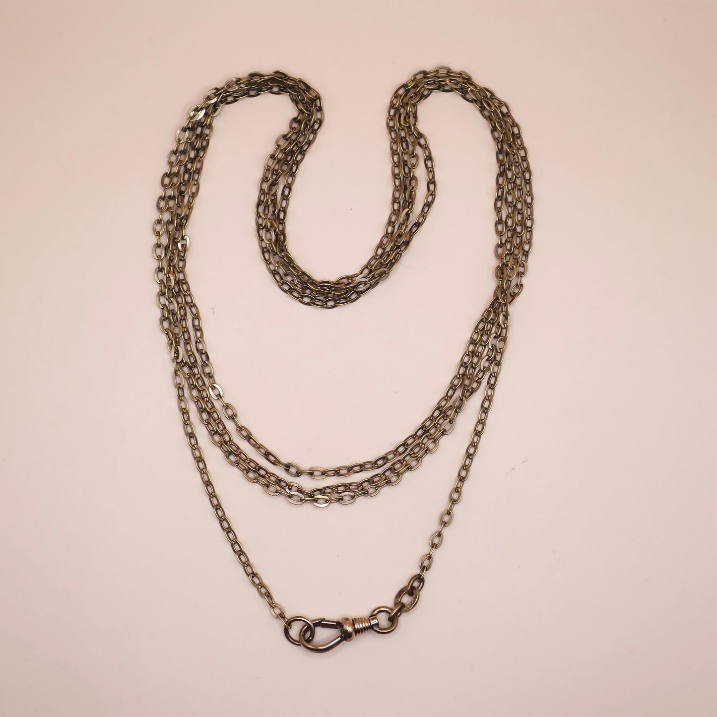 Antique BREVETE European Muff Guard Long Chain Rose Rolled Gold Necklace