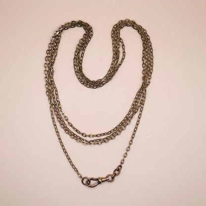 Antique BREVETE European Muff Guard Long Chain Rose Rolled Gold Necklace