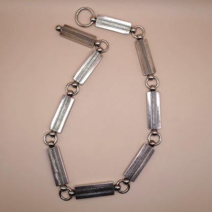 1877 Antique Victorian 2 Sided Sterling Silver Rectangular Links Collar Choker Necklace