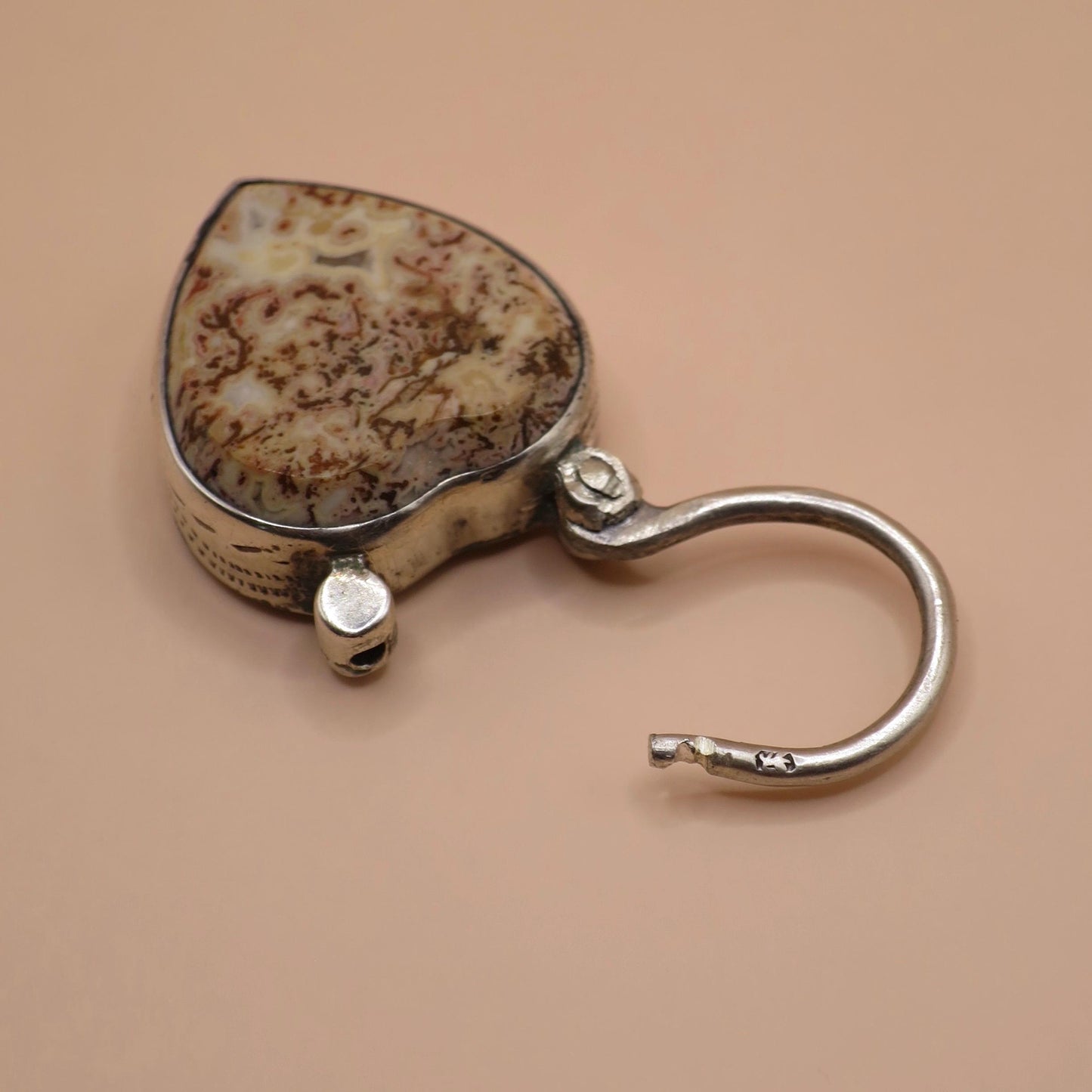Antique Victorian Sterling Silver Heart Padlock, Scottish Granite & Hair Locket