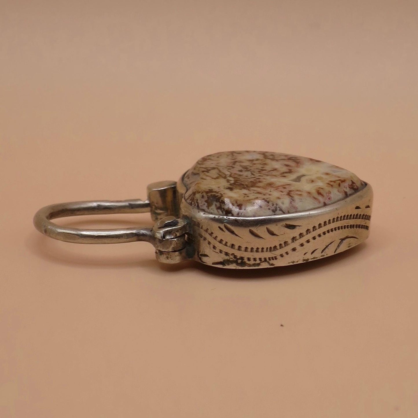 Antique Victorian Sterling Silver Heart Padlock, Scottish Granite & Hair Locket