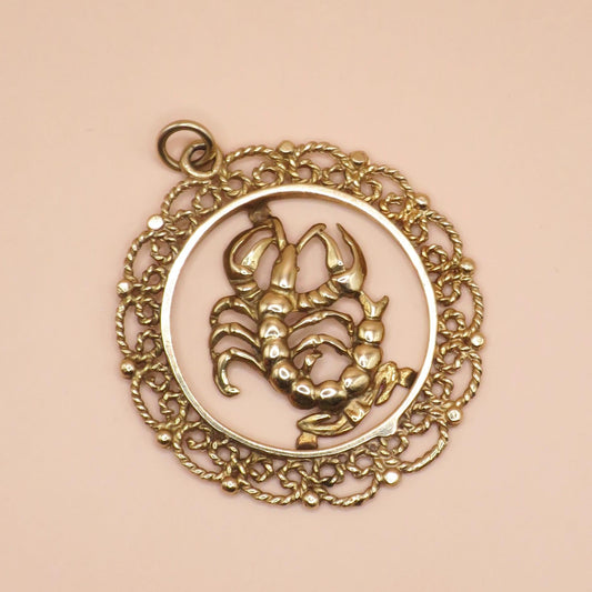 Large Vintage 1970s English Solid 9ct Gold Scorpio Zodiac Charm by Fred Manshaw